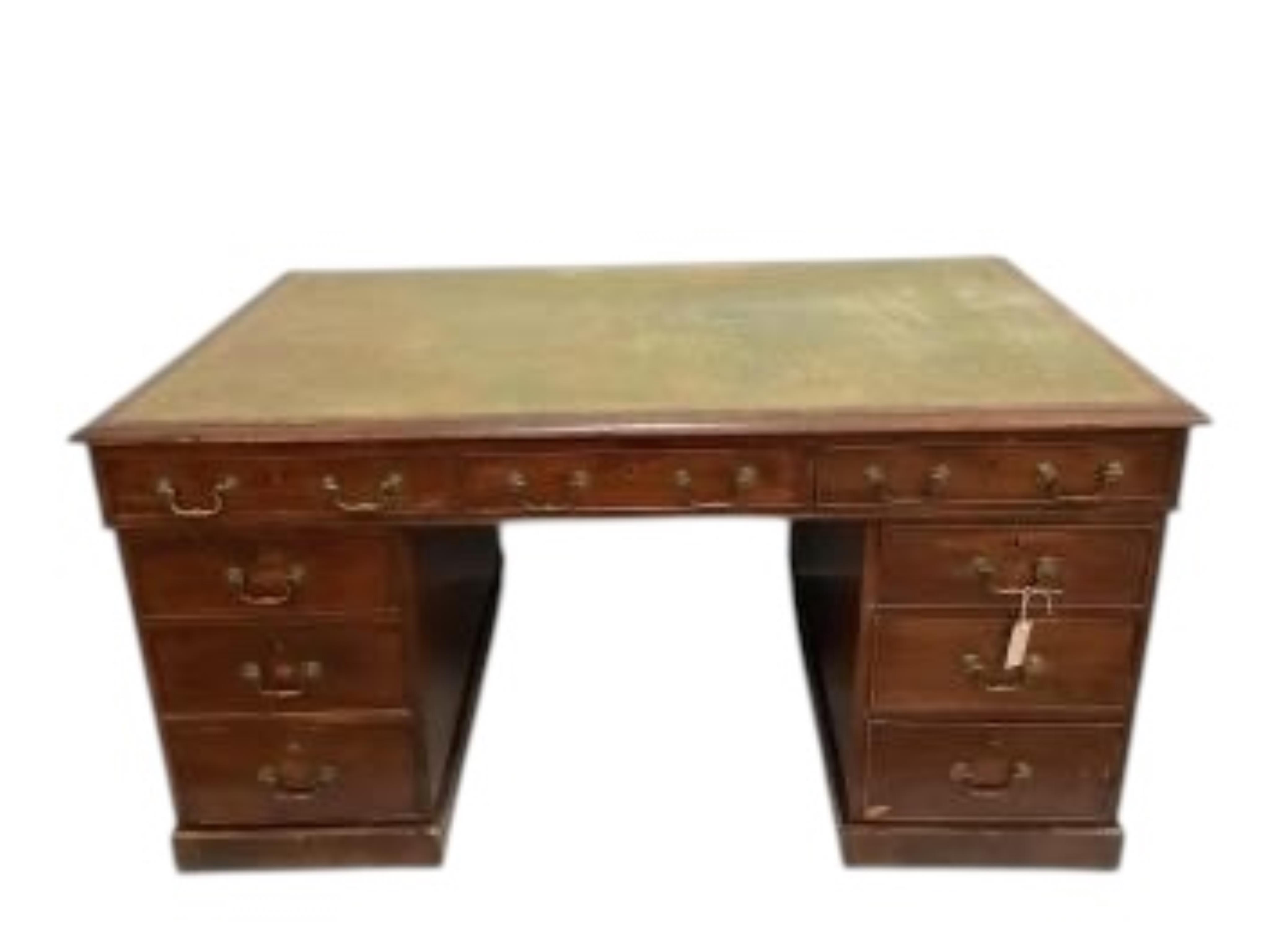 A Victorian mahogany pedestal partner's desk, width 152cm, depth 96cm, height 76cm
